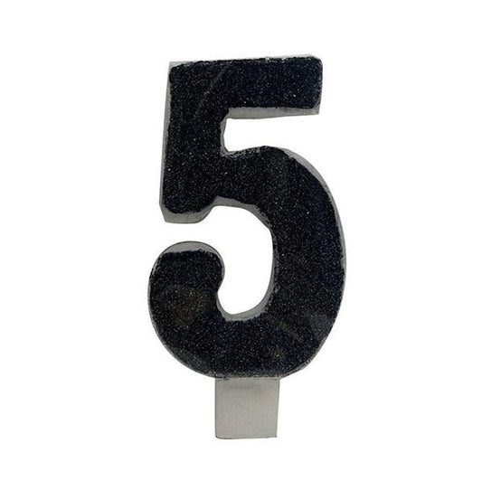 Glitter Black Numeral Candle - 5 - The Party Marketplace