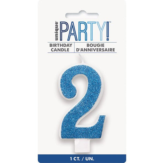 Glitter Blue Numeral Candle - 2 - The Party Marketplace