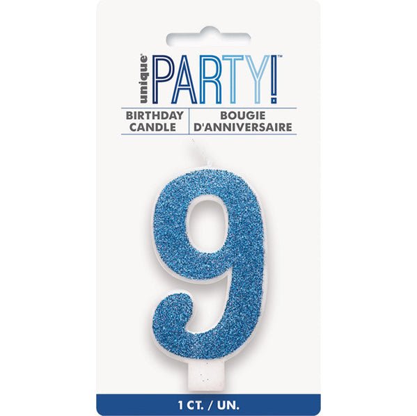 Glitter Blue Numeral Candle - 9 - The Party Marketplace