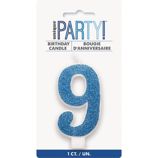 Glitter Blue Numeral Candle - 9 - The Party Marketplace