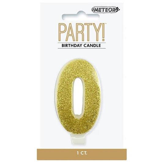 Glitter Gold Numeral Candle - 0 - The Party Marketplace