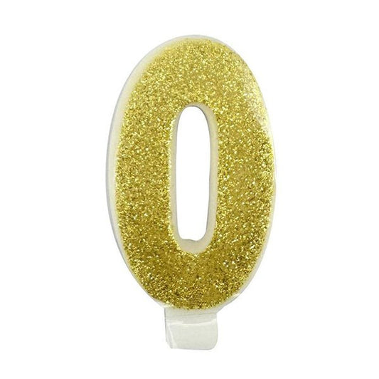 Glitter Gold Numeral Candle - 0 - The Party Marketplace