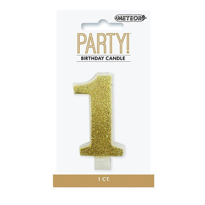 Glitter Gold Numeral Candle - 1 - The Party Marketplace