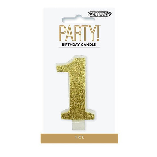Glitter Gold Numeral Candle - 1 - The Party Marketplace