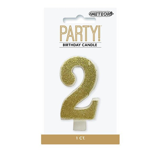 Glitter Gold Numeral Candle - 2 - The Party Marketplace