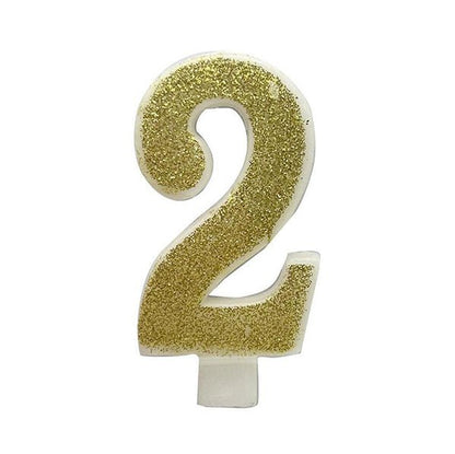 Glitter Gold Numeral Candle - 2 - The Party Marketplace