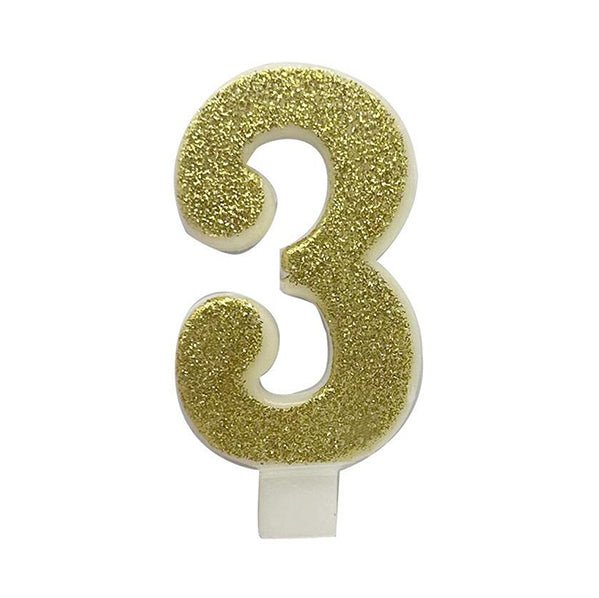 Glitter Gold Numeral Candle - 3 - The Party Marketplace