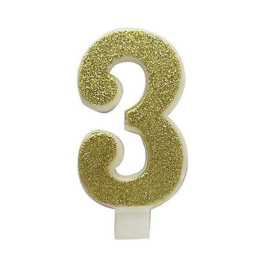Glitter Gold Numeral Candle - 3 - The Party Marketplace