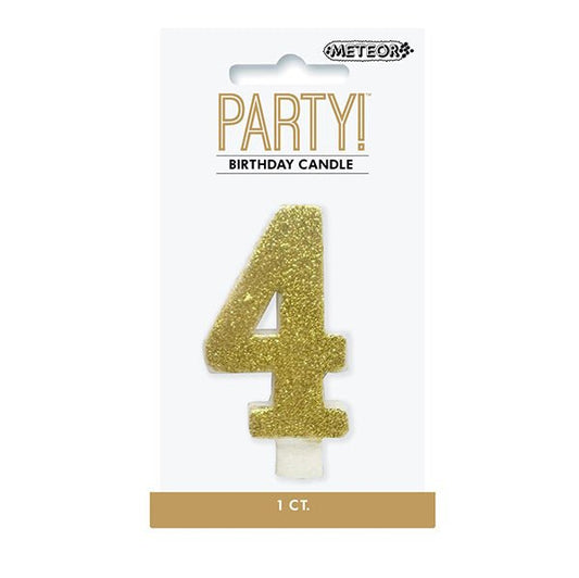 Glitter Gold Numeral Candle - 4 - The Party Marketplace