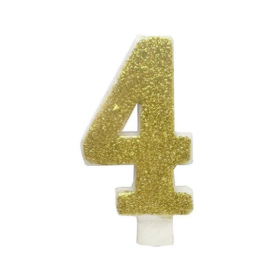 Glitter Gold Numeral Candle - 4 - The Party Marketplace
