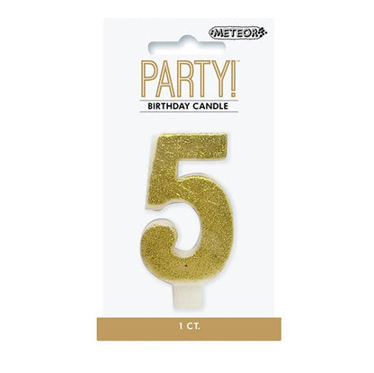 Glitter Gold Numeral Candle - 5 - The Party Marketplace