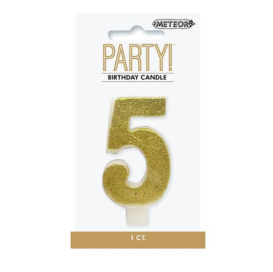 Glitter Gold Numeral Candle - 5 - The Party Marketplace