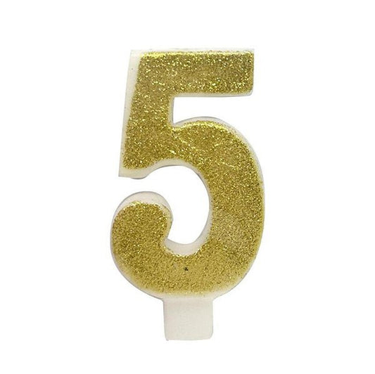 Glitter Gold Numeral Candle - 5 - The Party Marketplace