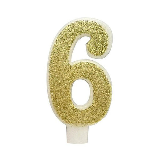 Glitter Gold Numeral Candle - 6 - The Party Marketplace