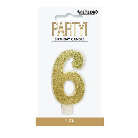 Glitter Gold Numeral Candle - 6 - The Party Marketplace