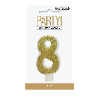 Glitter Gold Numeral Candle - 8 - The Party Marketplace