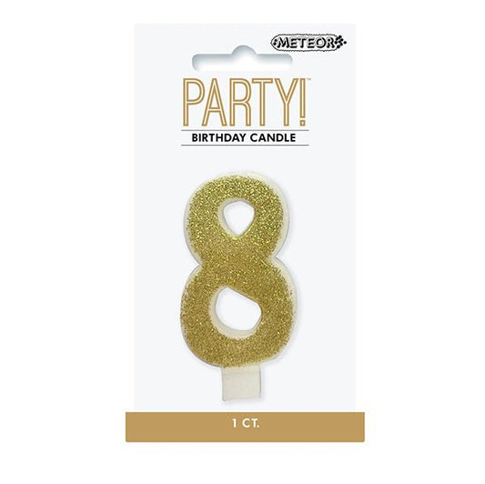 Glitter Gold Numeral Candle - 8 - The Party Marketplace