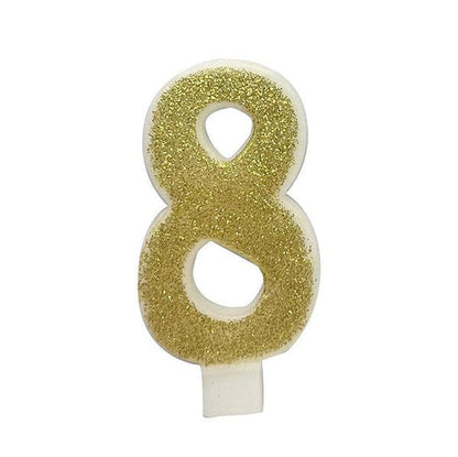 Glitter Gold Numeral Candle - 8 - The Party Marketplace