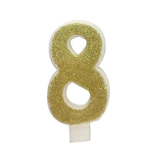 Glitter Gold Numeral Candle - 8 - The Party Marketplace