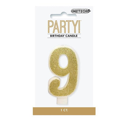 Glitter Gold Numeral Candle - 9 - The Party Marketplace