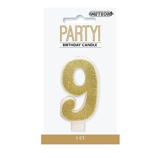 Glitter Gold Numeral Candle - 9 - The Party Marketplace