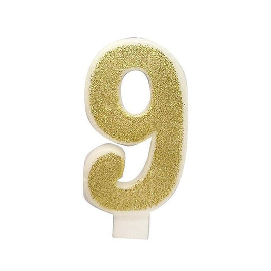 Glitter Gold Numeral Candle - 9 - The Party Marketplace