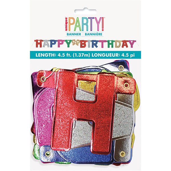 Glitter "Happy Birthday" Jointed Banner - 1.37m - The Party Marketplace