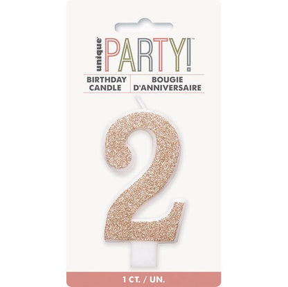 Glitter Rose Gold Numeral Candle - 2 - The Party Marketplace