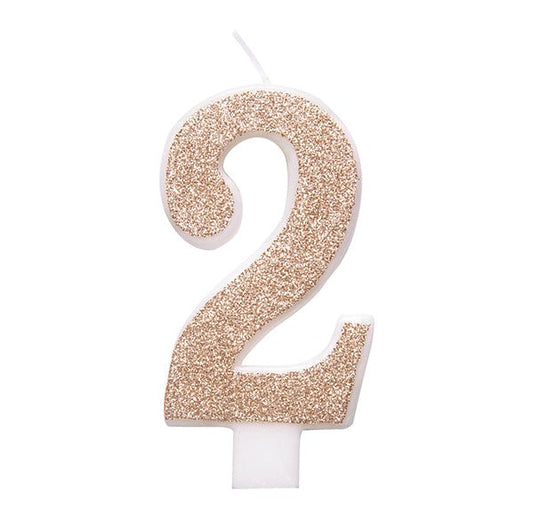 Glitter Rose Gold Numeral Candle - 2 - The Party Marketplace