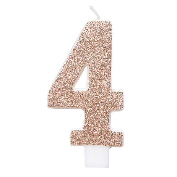 Glitter Rose Gold Numeral Candle - 4 - The Party Marketplace