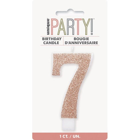 Glitter Rose Gold Numeral Candle - 7 - The Party Marketplace
