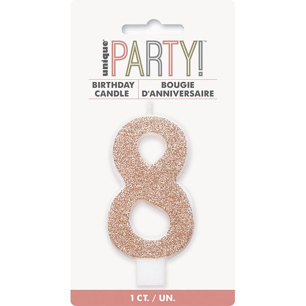 Glitter Rose Gold Numeral Candle - 8 - The Party Marketplace