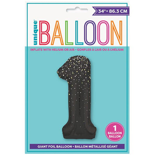 Glitz Black "1" Numeral Foil Balloon (86cm) - The Party Marketplace