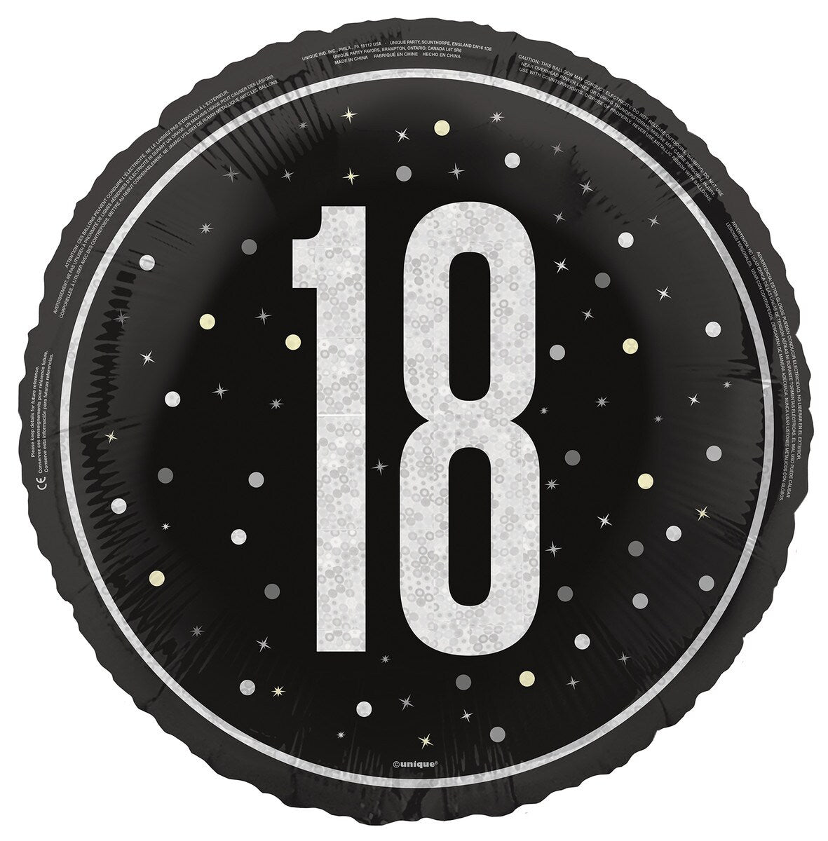 Glitz Black "18" Foil Prismatic Balloon 45cm - The Party Marketplace