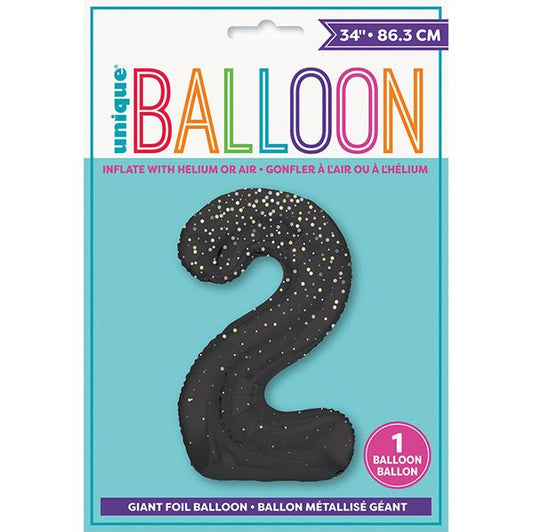 Glitz Black "2" Numeral Foil Balloon (86cm) - The Party Marketplace