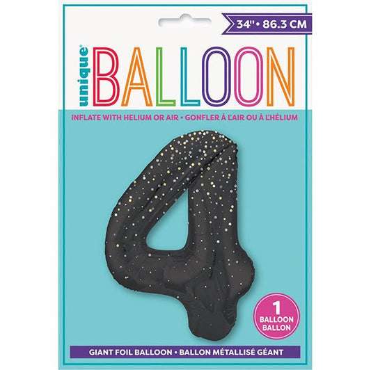 Glitz Black "4" Numeral Foil Balloon (86cm) - The Party Marketplace