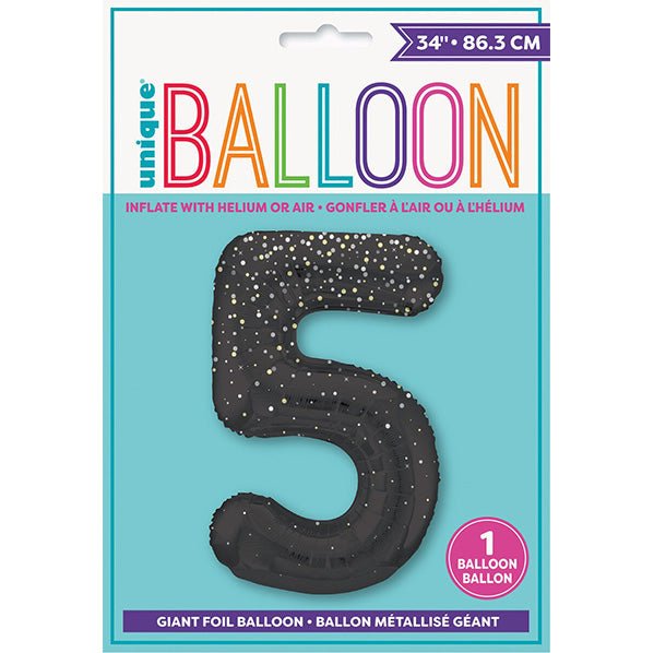 Glitz Black "5" Numeral Foil Balloon (86cm) - The Party Marketplace