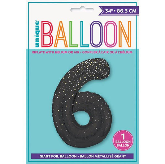 Glitz Black "6" Numeral Foil Balloon (86cm) - The Party Marketplace