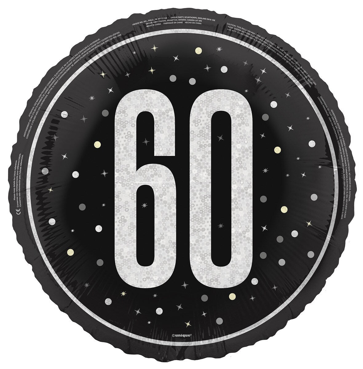 Glitz Black "60" Foil Prismatic Balloon 45cm - The Party Marketplace