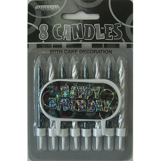 Glitz Black 8 Candles With "Happy Birthday" Decoration - The Party Marketplace