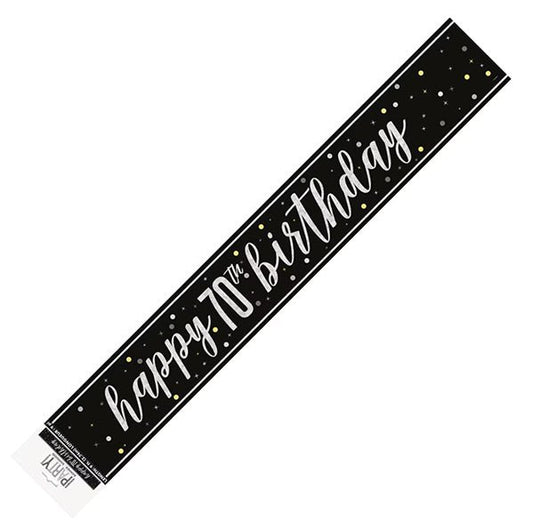 Glitz Black "Happy 70th Birthday" Foil Banner - 2.74m - The Party Marketplace