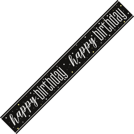 Glitz Black "Happy Birthday" Foil Banner - 2.74m - The Party Marketplace