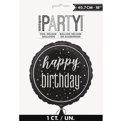 Glitz Black "Happy Birthday" Foil Prismatic Balloon 45cm - The Party Marketplace