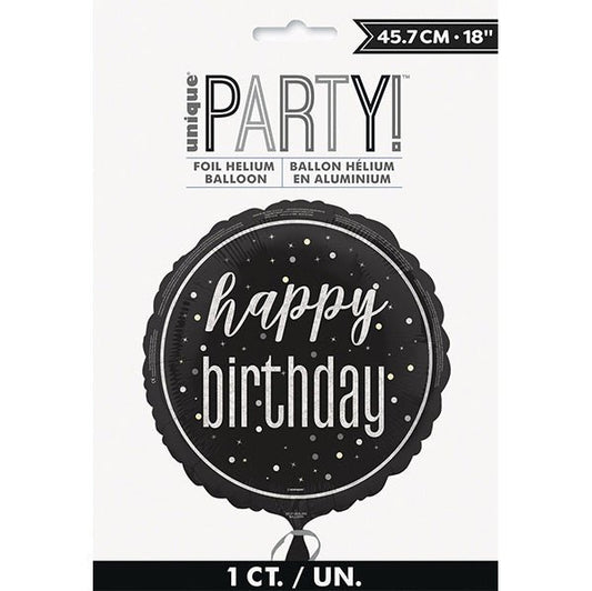Glitz Black "Happy Birthday" Foil Prismatic Balloon 45cm - The Party Marketplace