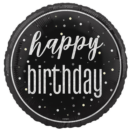 Glitz Black "Happy Birthday" Foil Prismatic Balloon 45cm - The Party Marketplace