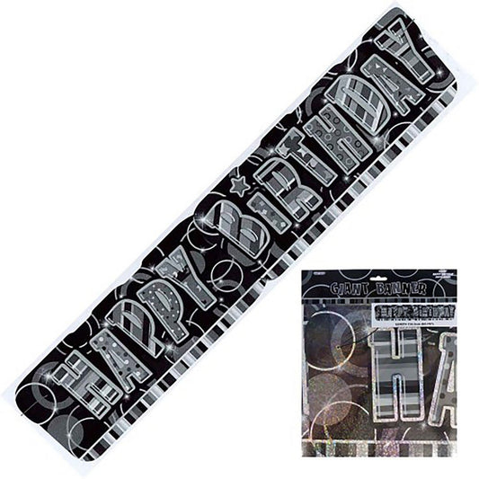 Glitz Black "Happy Birthday" Giant Prismatic Jointed Banner - 1.36m - The Party Marketplace