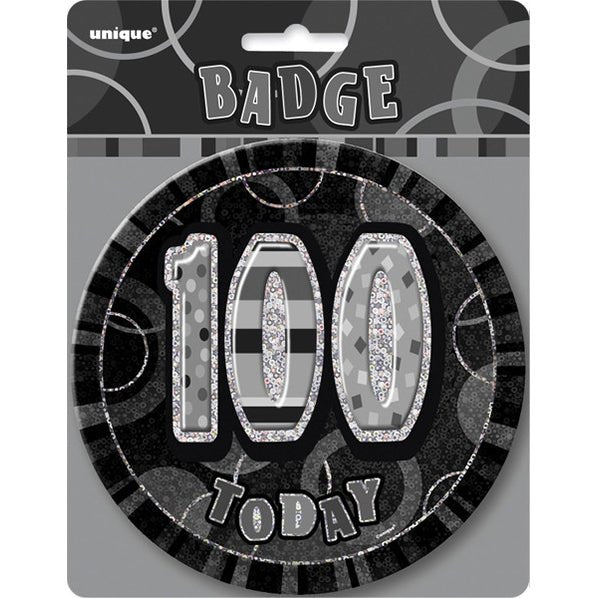 Glitz Black Jumbo Birthday Badge - "100" - The Party Marketplace