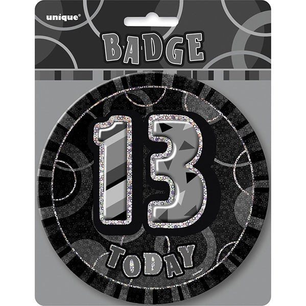 Glitz Black Jumbo Birthday Badge - "13" - The Party Marketplace
