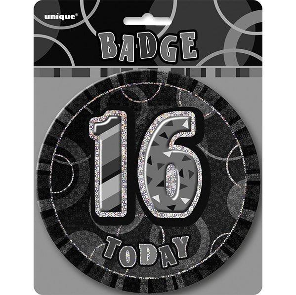 Glitz Black Jumbo Birthday Badge - "16" - The Party Marketplace