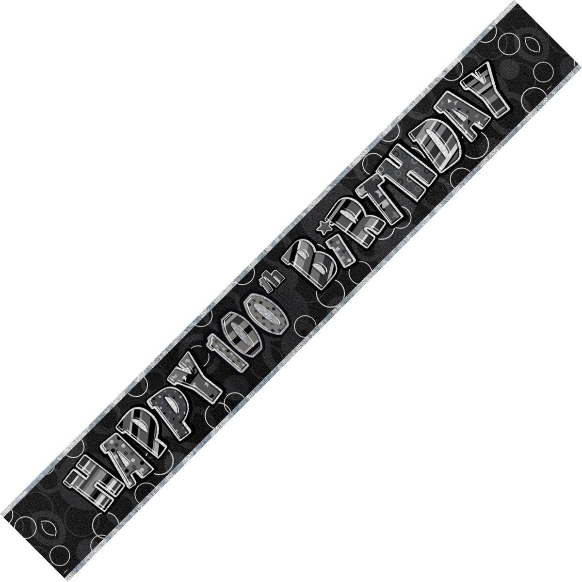 Glitz Black & Silver "Happy 100th Birthday" Foil Banner - 3.65m - The Party Marketplace